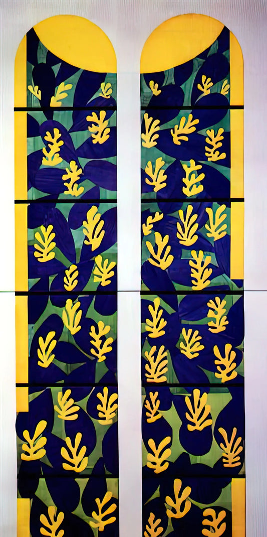 Henri Matisse: The Revolutionary Master of Color and Form in Modern Art - TREE OF LIFE STAINED GLASS BEHIND THE ALTAR IN THE CHAPEL OF THE ROSARY AT VENCE 1951 by Henri Matisse