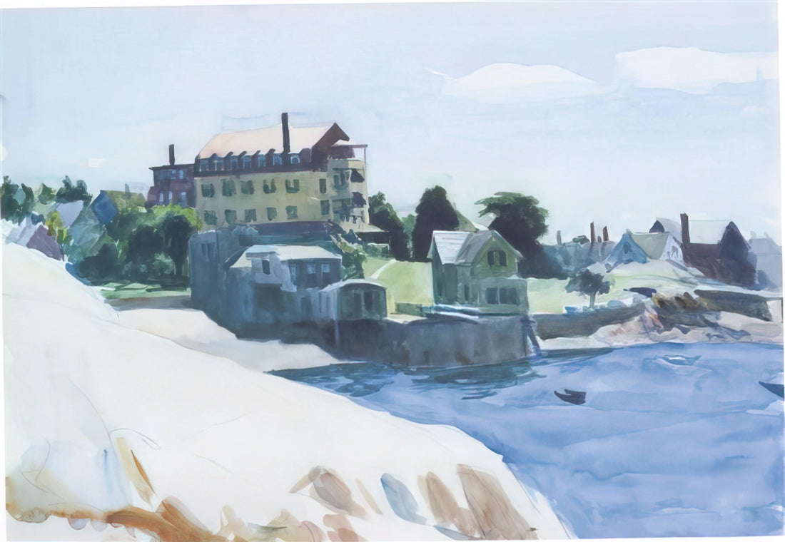 Hopper Morning in a City: The Quiet Drama of Urban Solitude - Small Town on Cove by Edward Hopper