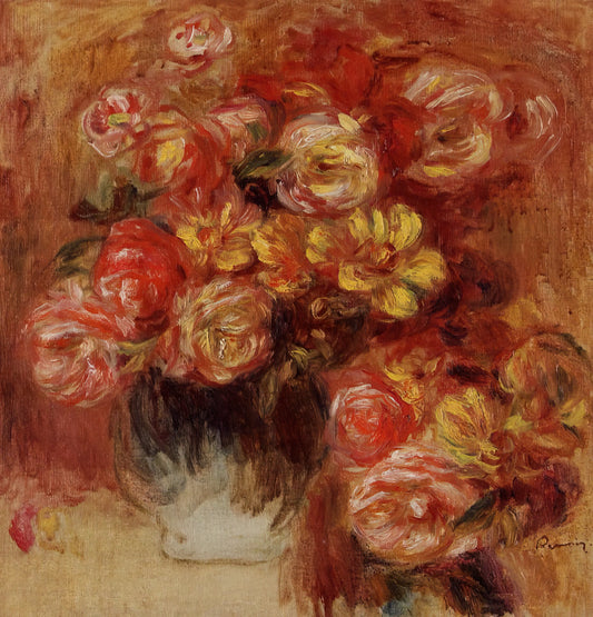 In the Woods by Renoir: A Luminous Exploration of Impressionist Landscape - Vase of Roses by Pierre-Auguste Renoir