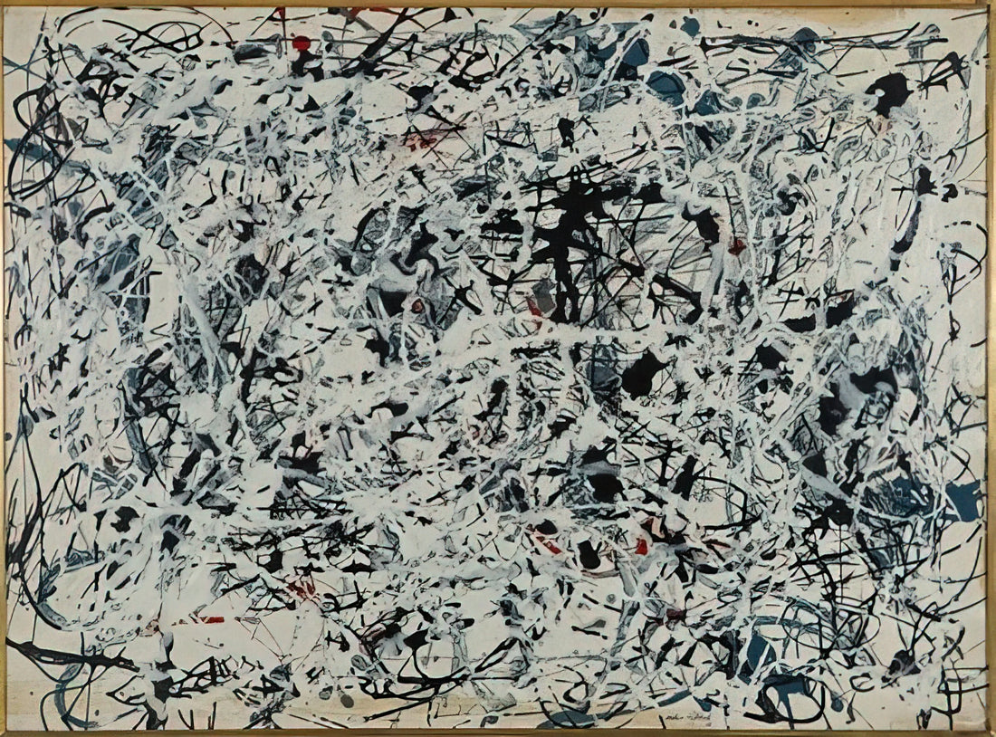 Jackson Pollock Paintings in Museums: A Curator's Guide to His Iconic Works - COMPOSITION WHITE BLACK BLUE AND RED ON WHITE 1948 by Jackson Pollock