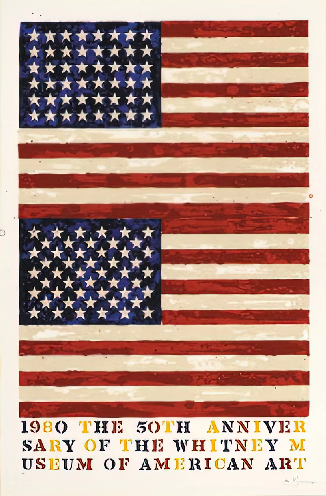 Jasper Johns' First Painting: The Revolutionary Flag That Changed American Art - TWO FLAGS WHITNEY ANNIVERSARY ULAE 207 1980 by Jasper Johns
