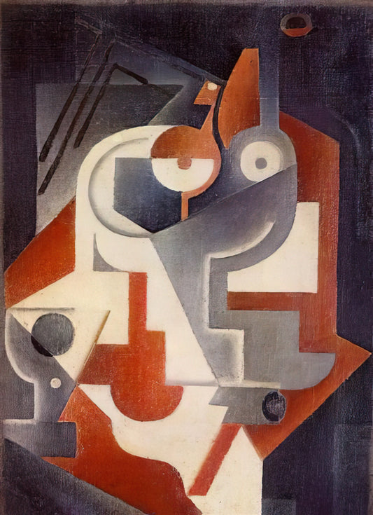 Juan Gris Poster: The Cubist Master's Enduring Legacy in Art Prints - NEWSPAPER GLASS AND PEAR 1917 by Juan Gris