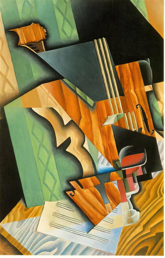 Juan Gris and Picasso: The Intellectual and Emotional Pillars of Cubism - VIOLIN AND GLASS 1915 by Juan Gris