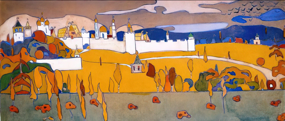 Kandinsky Art Work: A Journey Through Abstract Expression and Spiritual Form - WALLED CITY IN AUTUMN LANDSCAPE 1902 by Wassily Kandinsky