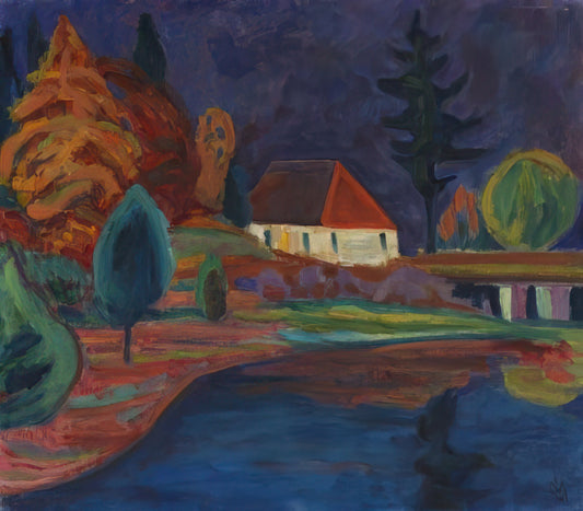 Kandinsky and Gabriele Münter: The Artistic Partnership That Shaped Expressionism - LANDSCHAFT MIT HAUS IN OBERAU 1908 by Gabriele Munter