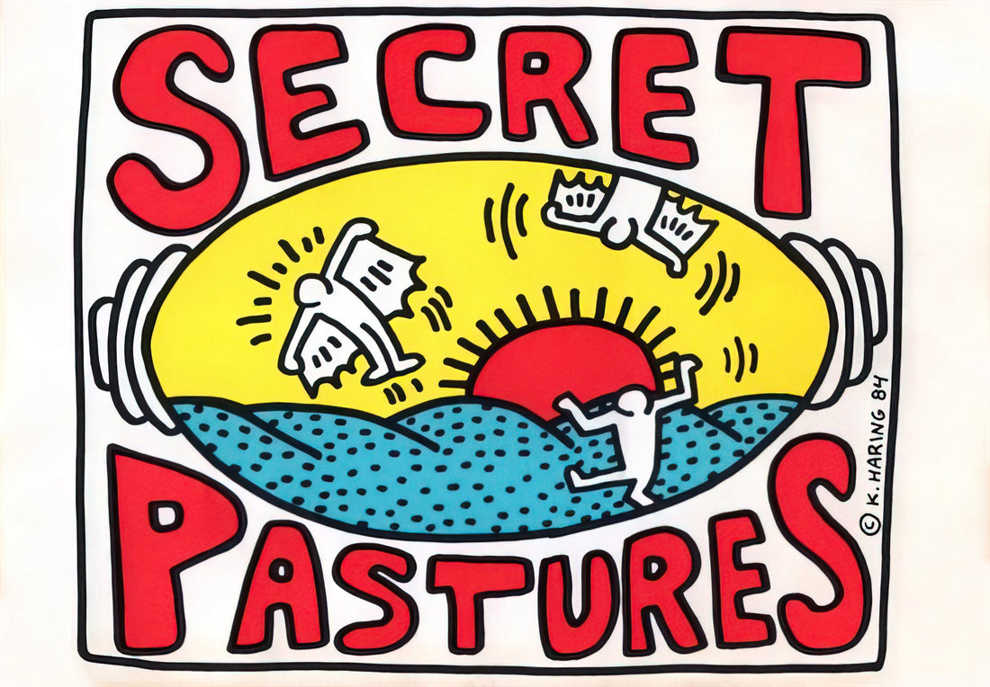 Keith Haring Art Prints: A Collector's Guide to the Iconic Pop Artist's Legacy - PROMOTIONAL POSTER FOR SECRET PASTURES 1984 by Keith Haring