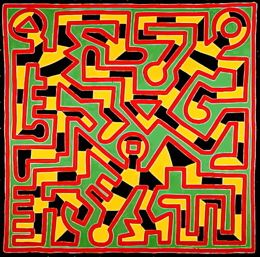 Keith Haring Fabric Print: A Vibrant Legacy in Textile Art - UNTITLED 1988 by Keith Haring