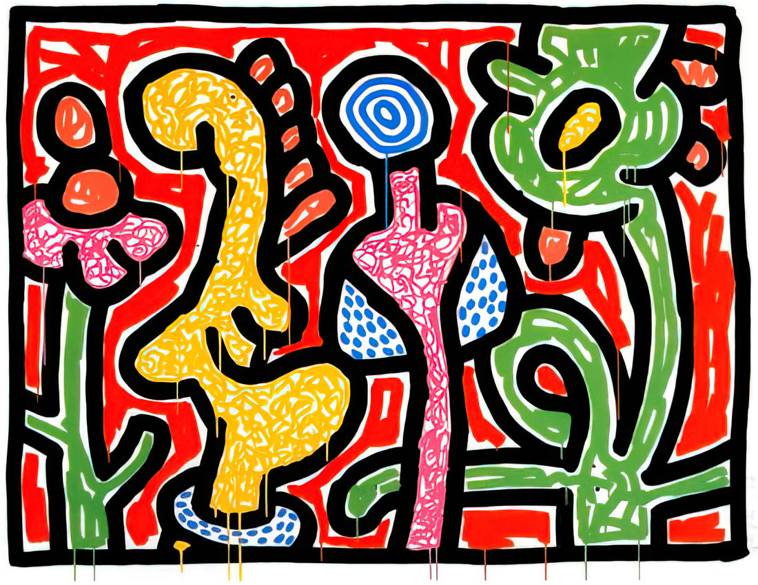 Keith Haring Skateboard Print: A Collector's Guide to Iconic Pop Art - FLOWERS IV 1990 by Keith Haring