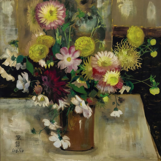 Le Pho Art for Sale: A Collector's Guide to Acquiring Works by the Vietnamese Master - Anemones and Dahlias - Post-Impressionism by Le Pho