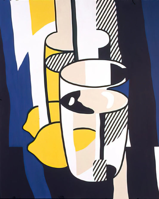 Lichtenstein Pop Art Portraits: The Ben-Day Dots That Changed Art History - GLASS AND LEMON IN A MIRROR 1974 by Roy Lichtenstein