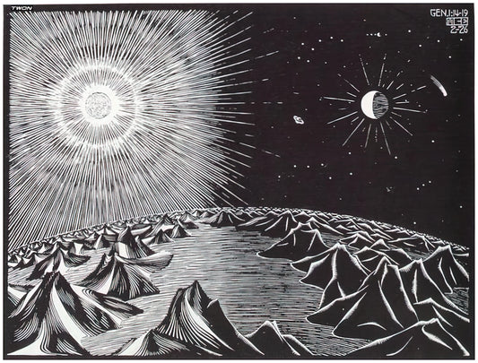 M.C. Escher: The Master of Mathematical Art and Optical Illusions - THE 4TH DAY OF THE CREATION by MC Escher