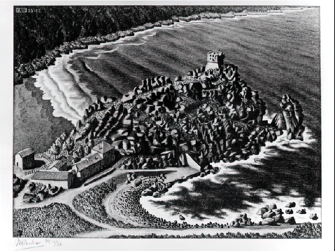 MC Escher Canvas Art: Exploring the Mind-Bending World of Mathematical Masterpieces - GULF OF PORTO CORSICA DECEMBER 1933 1933 by MC Escher