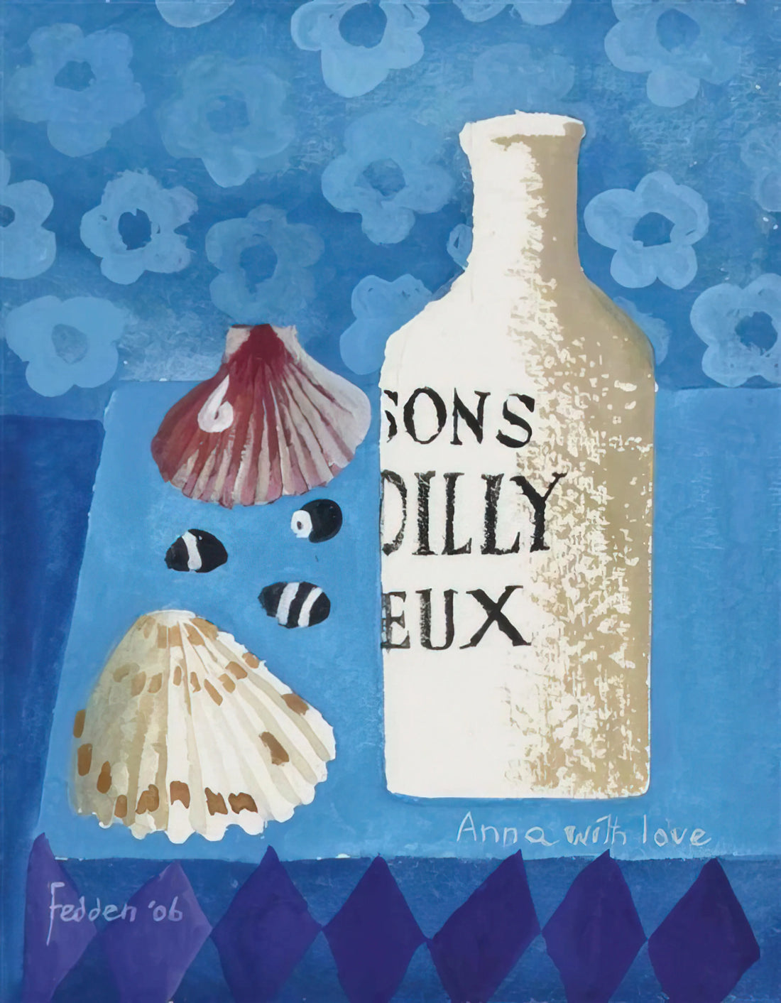 Mary Fedden Still Life: The Joyful Modernism of Everyday Objects - Still life with bottle and shells - 2006 by Mary Fedden