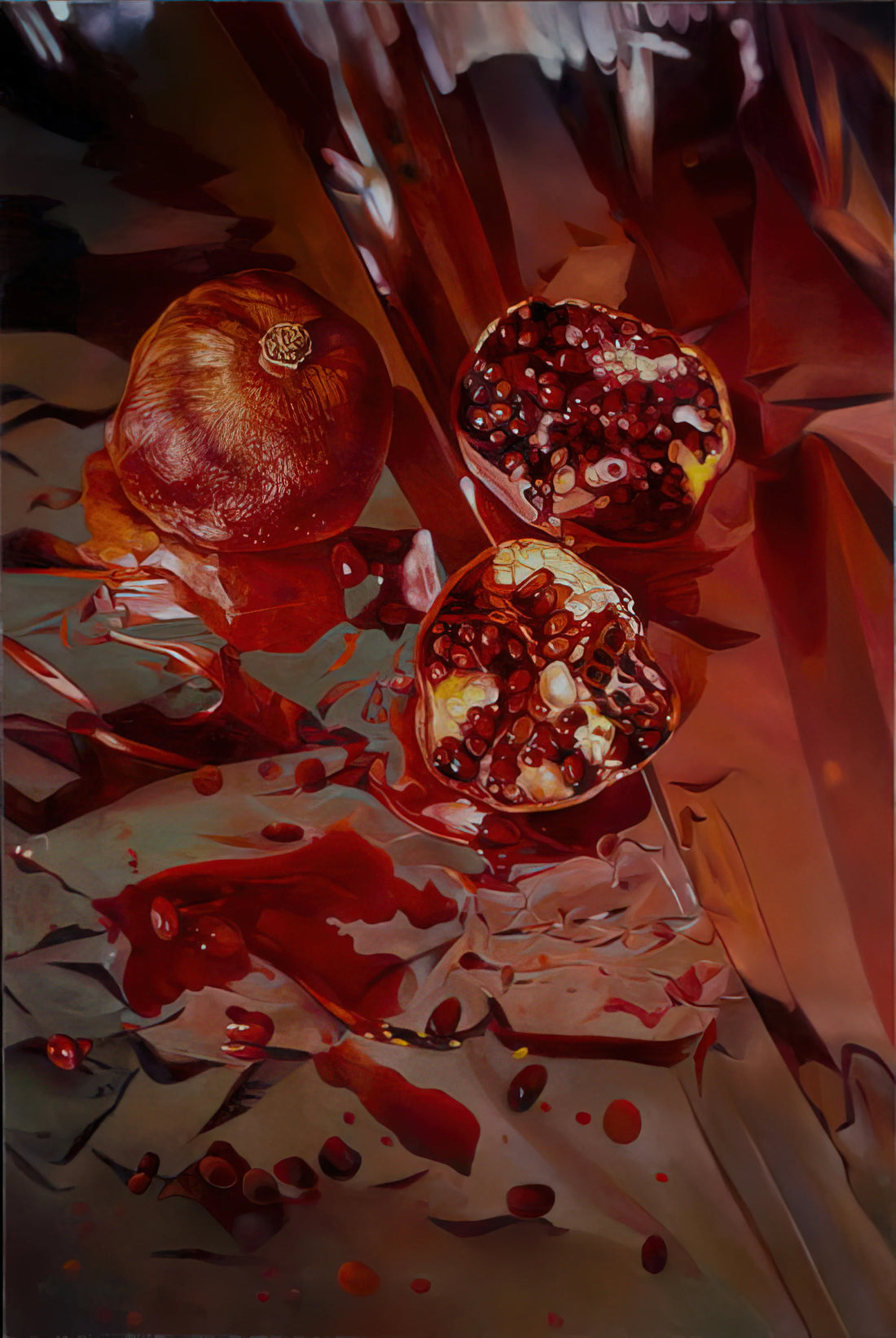 Mary Pratt Posters for Sale: A Guide to Acquiring Her Luminous Realism - Threads of Scarlet, Pieces of Pomegranate - 2005 by Mary Pratt