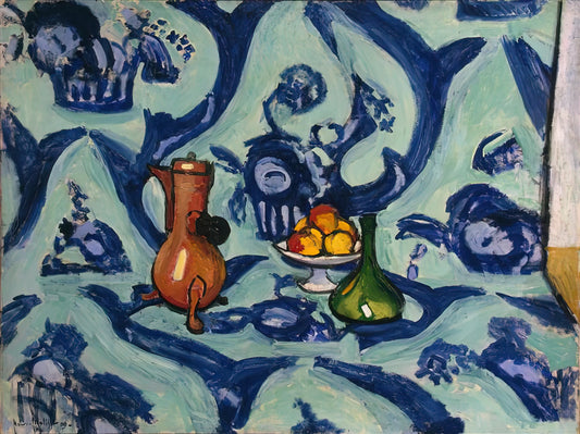 Matisse Le Platane Framed Print: A Collector's Guide to This Iconic Work - STILL LIFE WITH BLUE TABLECLOTH 1906 by Henri Matisse