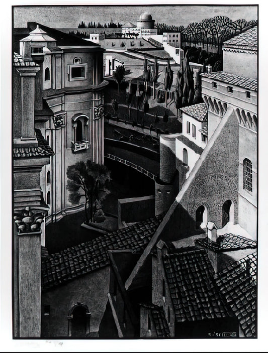 Maurits Cornelis Escher 1898-1972: The Master of Mathematical Illusion and Visual Paradox - BERWEEN ST PETER AND SISTINE CHAPEL MARCH 1936 1936 by MC Escher