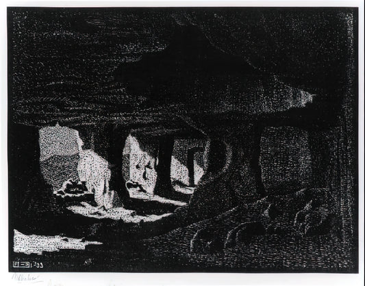 Maurits Cornelis Escher: The Master of Mathematical Illusion and Visual Paradox - CAVE DWELLINGS NEAR SPERLINGA SICILY by MC Escher