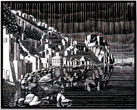 Maurits Cornelis Escher's Puddle: A Masterpiece of Reflection and Illusion - SCILLA CALABRIA FEBRUARY 1931 1931 by MC Escher