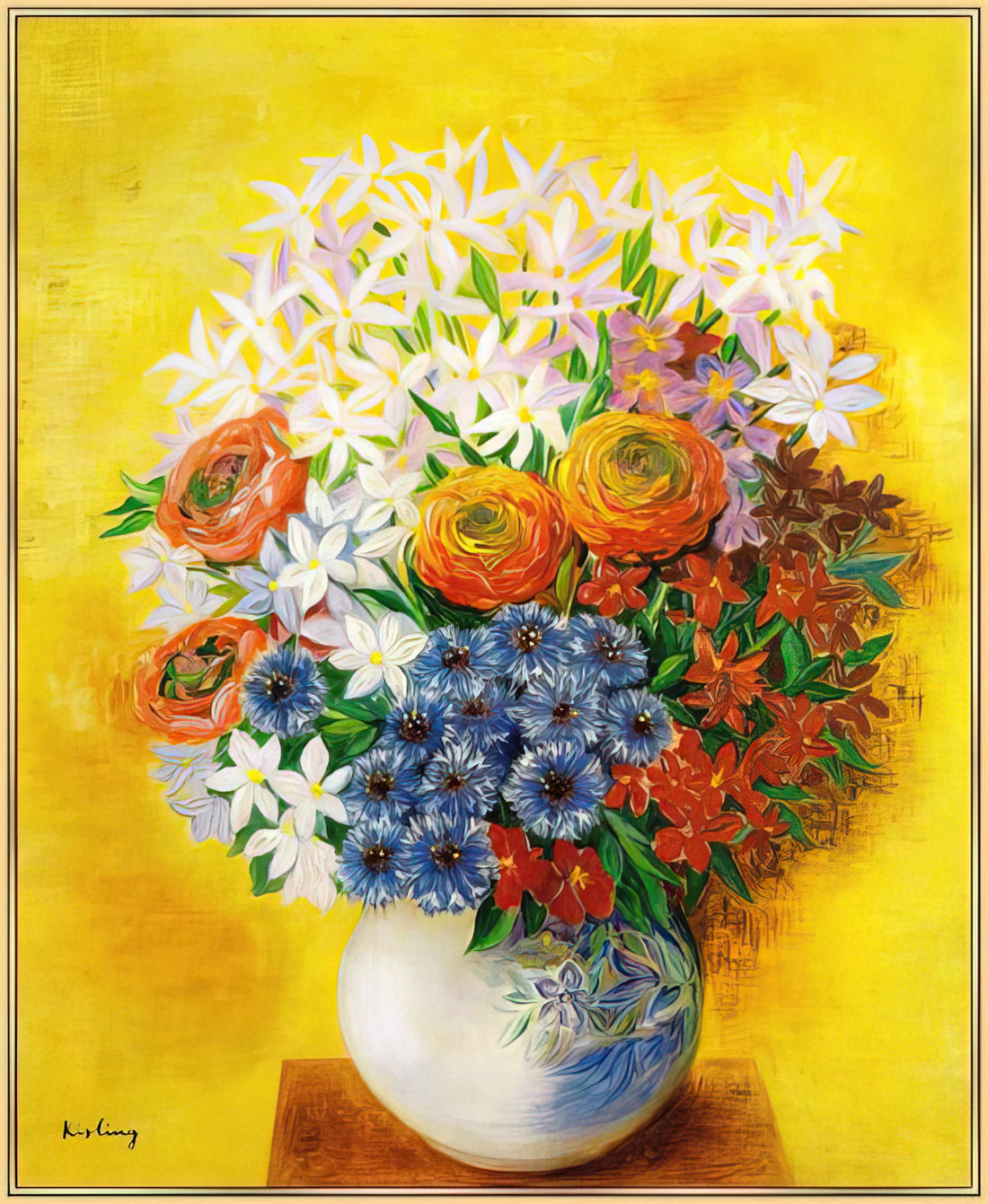 Moïse Kisling Brushed Aluminum Print: A Modernist Masterpiece Reimagined - BOUQUET OF VARIOUS FLOWERS by Moise Kisling