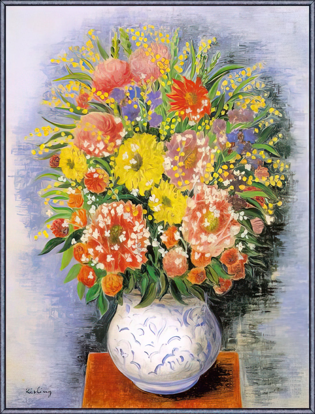 Moise Kisling Framed Art Print: A Collector's Guide to the École de Paris Master - BOUQUET OF VARIOUS FLOWERS AND MIMOSA by Moise Kisling
