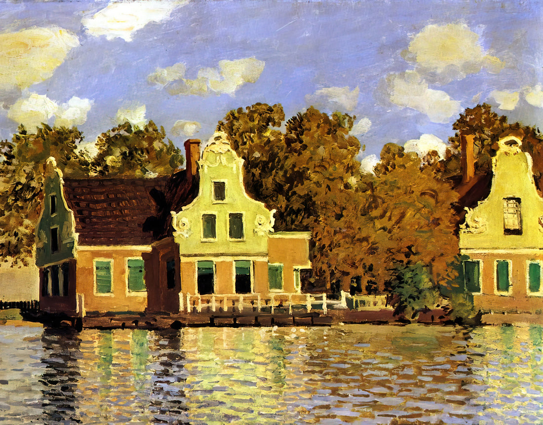 Monet Sunflowers Poster: A Guide to Impressionist Floral Art and Decor - Houses on the Zaan River at Zaandam by claude monet