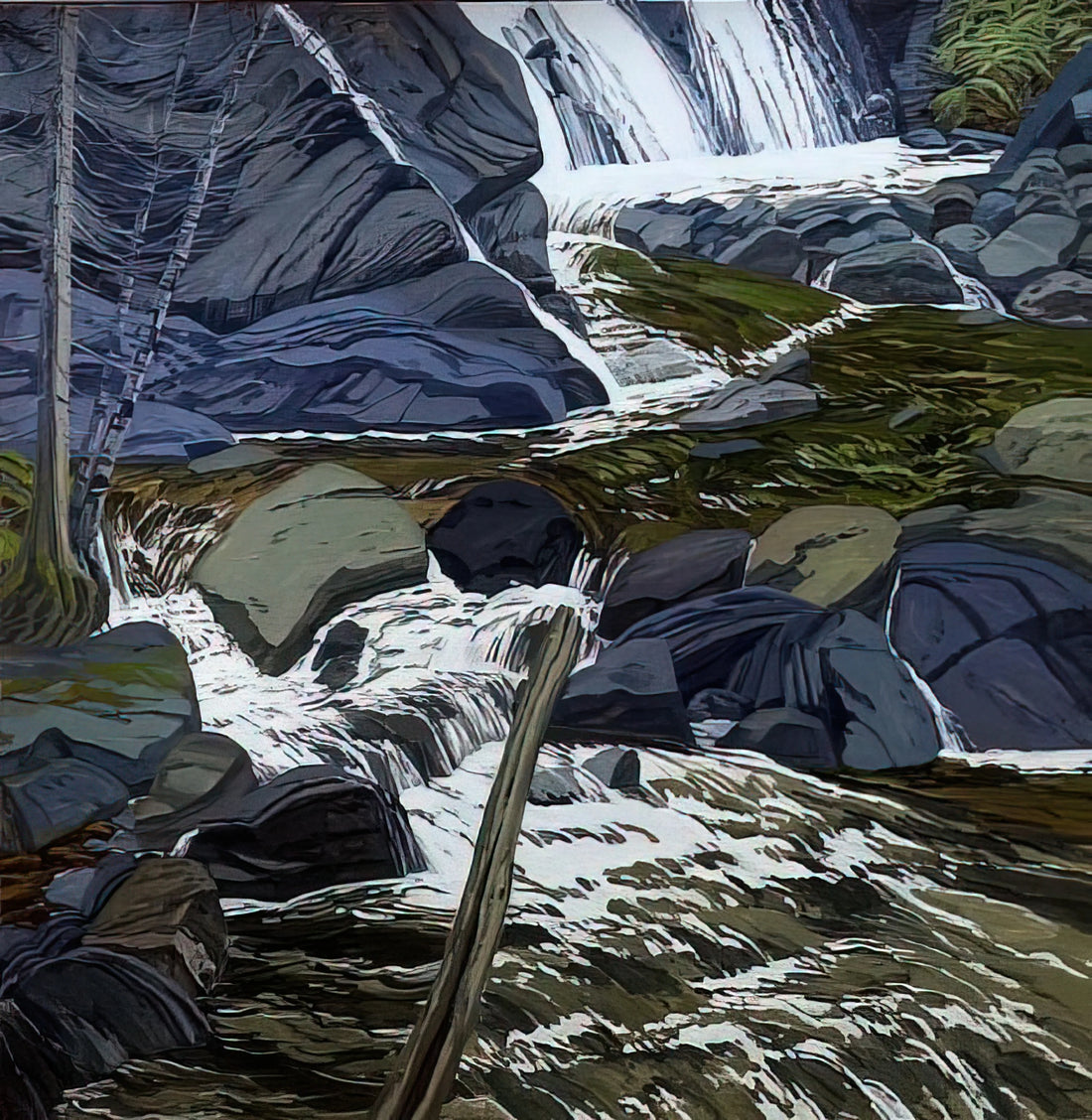 Neil Welliver Prints: The Enduring Legacy of an American Landscape Master - Base of Falls - 1989 by Neil Welliver