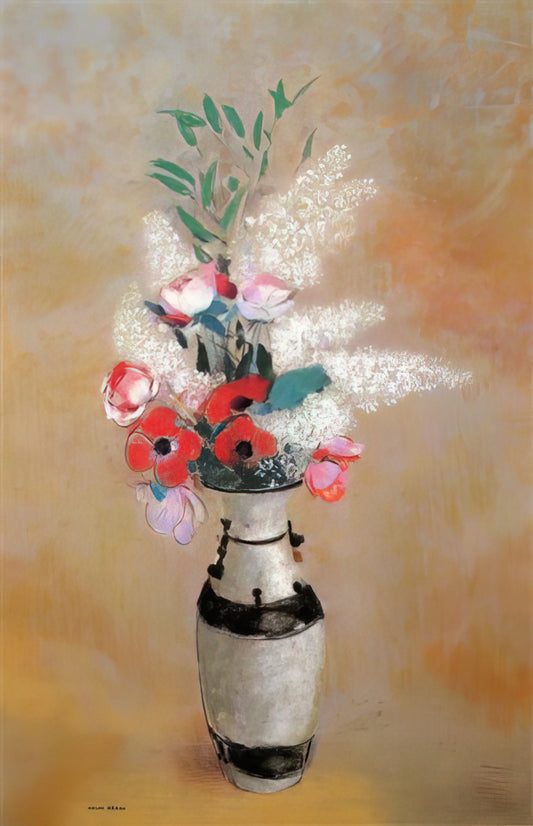 Odilon Redon Framed Art Print: A Guide to Symbolist Masterpieces for Your Collection - BOUQUET WITH WHITE LILIES IN A JAPANESE VASE by Odilon Redon