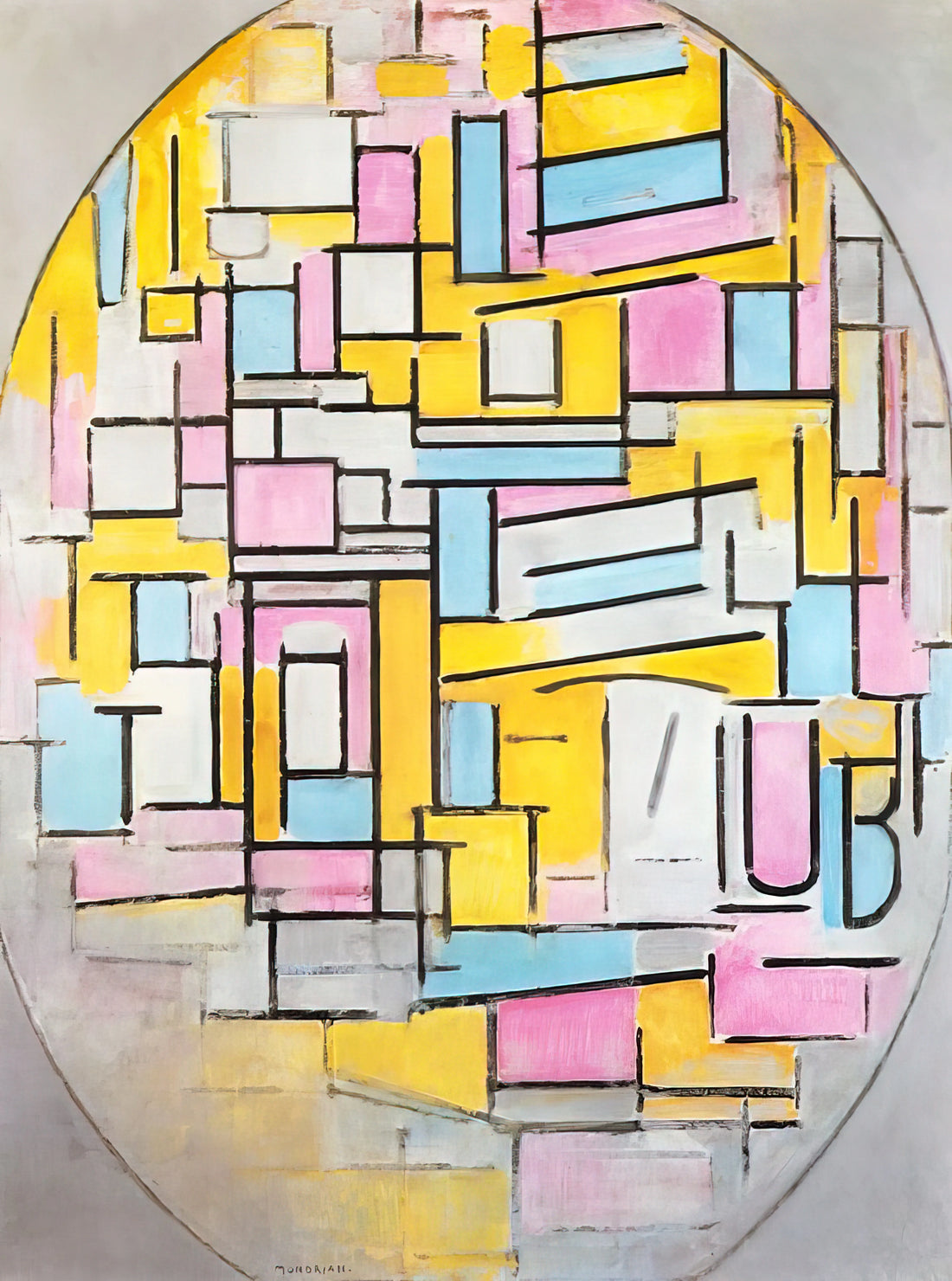 Original Mondrian for Sale: Understanding the Market for Piet Mondrian's Art - Composition with Oval in Color Planes II by Piet Mondrian