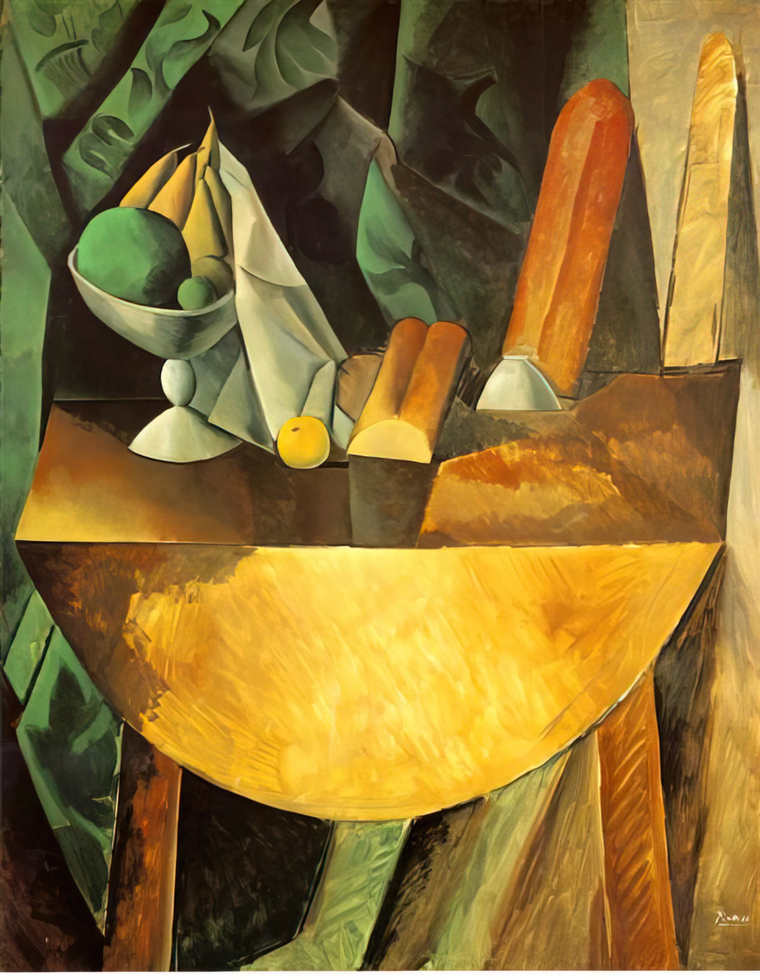 Pablo Picasso and Cubism: Deconstructing Reality in 20th Century Art - Bread and dish with fruits on the table by Pablo Picasso