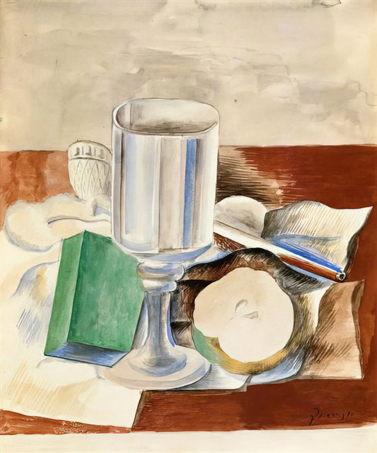 Pablo Picasso: The Revolutionary Genius Who Redefined Modern Art - Still life with a Glass and an Apple - 1914 by Pablo Picasso