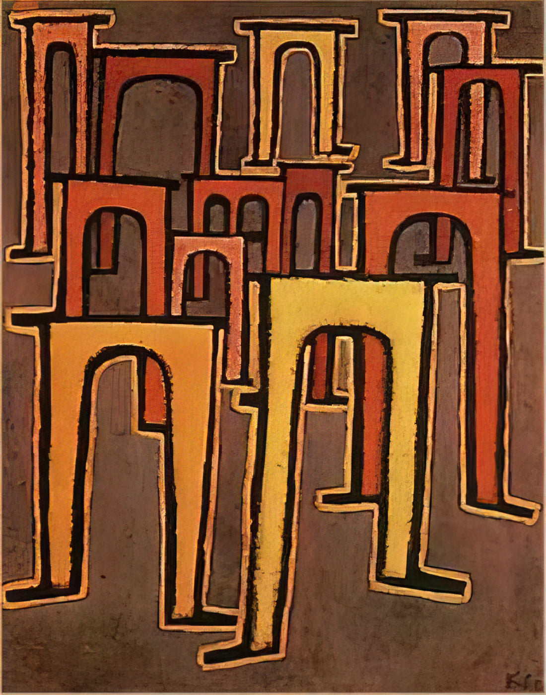 Paul Klee's Red and White Domes: A Masterpiece of Color and Form - REVOLUTION OF THE VIADUCT 1937 by Paul Klee