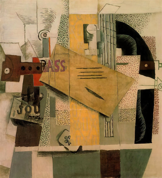 Picasso Museum Prints: Curating the Master's Legacy for Your Collection - Clarinet, bottle of bass, newspaper, ace of clubs - 1913 by Pablo Picasso