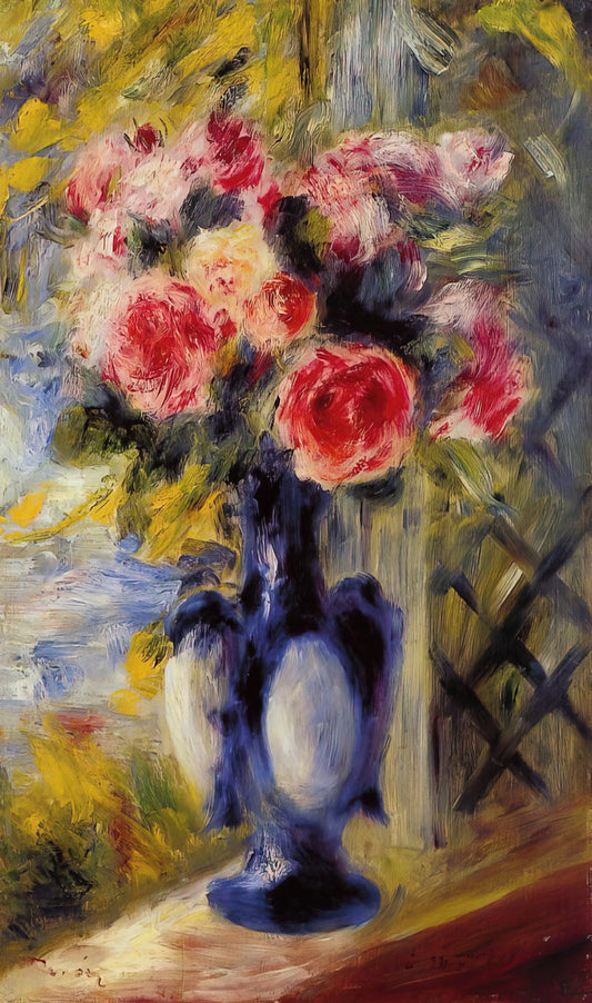 Pierre-Auguste Renoir Prints: A Collector's Guide to Impressionist Masterpieces - Bouquet of Roses in a Blue Vase by Pierre-Auguste Renoir