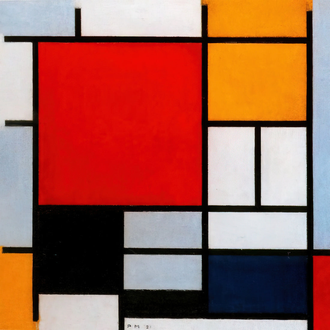 Piet Mondrian Early Period: The Evolution from Figuration to Abstraction - Composition with Large Red Plane, Yellow, Black, Gray and Blue by Piet Mondrian
