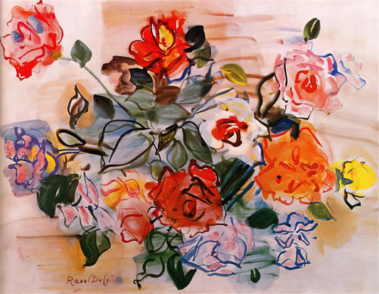 Raoul Dufy Brushed Aluminum Print: Modern Elegance Meets Fauvist Joy - PINK BUNCH 1940 by Raoul Dufy