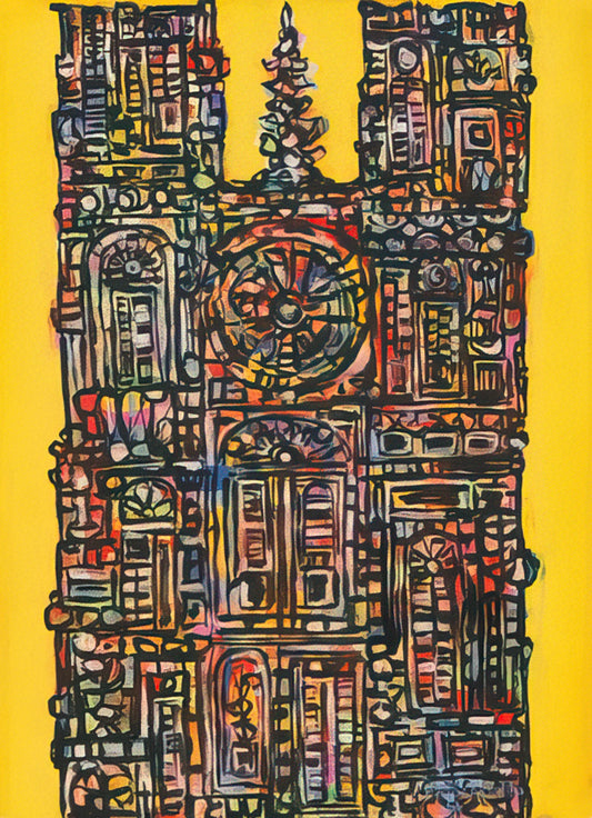 René Portocarrero Reproductions: A Collector's Guide to Cuban Modernist Art Prints - CATHEDRAL IN YELLOW 1961 by Rene Portocarrero