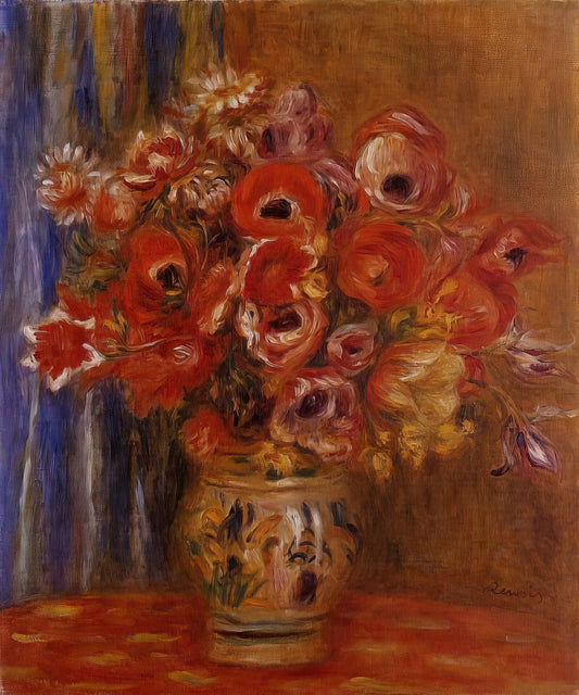 Renoir Canvas: The Luminous Legacy of Impressionist Mastery in Art Prints - Vase of Tulips and Anemones by Pierre-Auguste Renoir