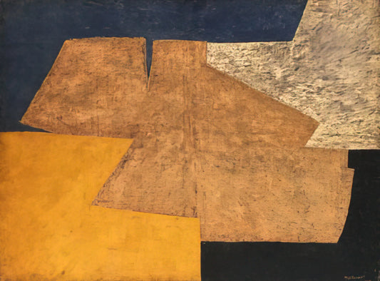 Serge Poliakoff Technique: The Mastery of Abstract Color and Form - Composition jaune, mauve, bleu et noir La table d'or - 1952 by Serge Poliakoff