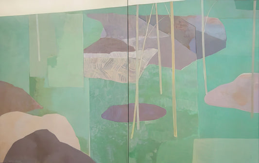 The Luminous Abstractions of Kenzo Okada Paintings: A Journey into East-West Modernism - Young Bamboo Diptych - Abstract Expressionism by Kenzo Okada