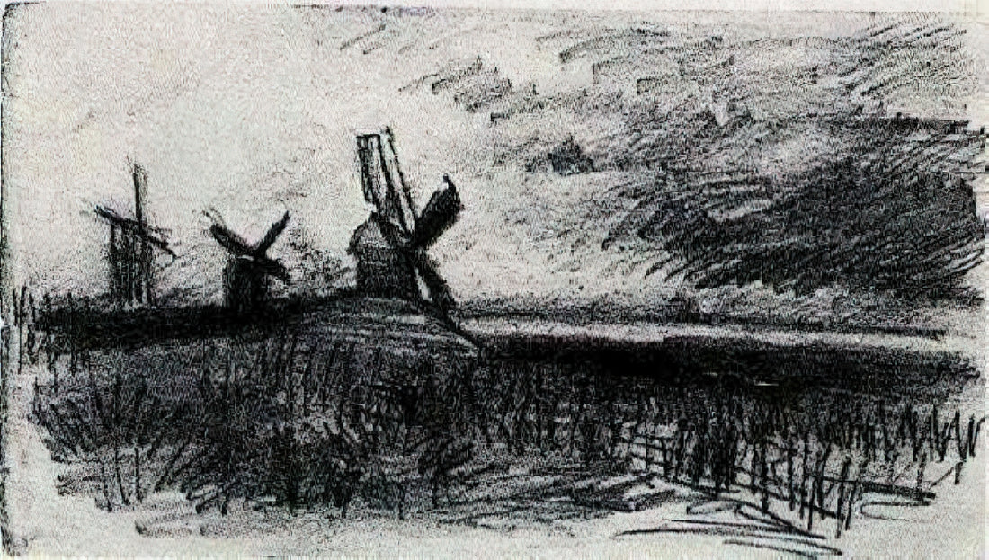 The Night by Vincent van Gogh: A Journey into the Artist's Nocturnal Soul - Windmills at Montmartre by Vincent van Gogh