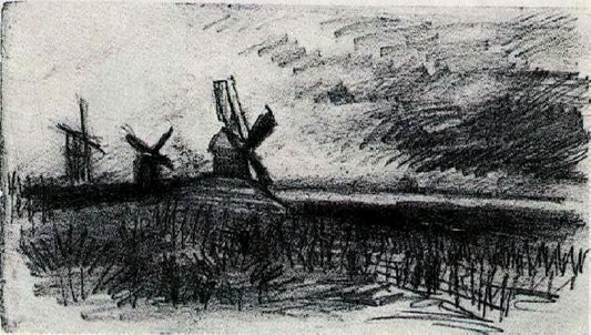 The Night by Vincent van Gogh: A Journey into the Artist's Nocturnal Soul - Windmills at Montmartre by Vincent van Gogh