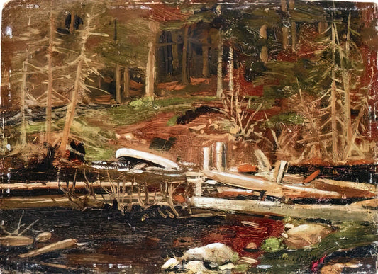 Tom Thomson Reproduction: Preserving the Legacy of Canada's Iconic Wilderness Painter - OLD LUMBER DAM ALGONQUIN PARK 1912 by Tom Thomson