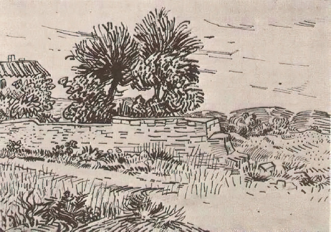 Van Gogh Mulberry Tree Print: A Masterpiece of Arles Period Expressionism - Landscape with the Wall of a Farm by Vincent van Gogh
