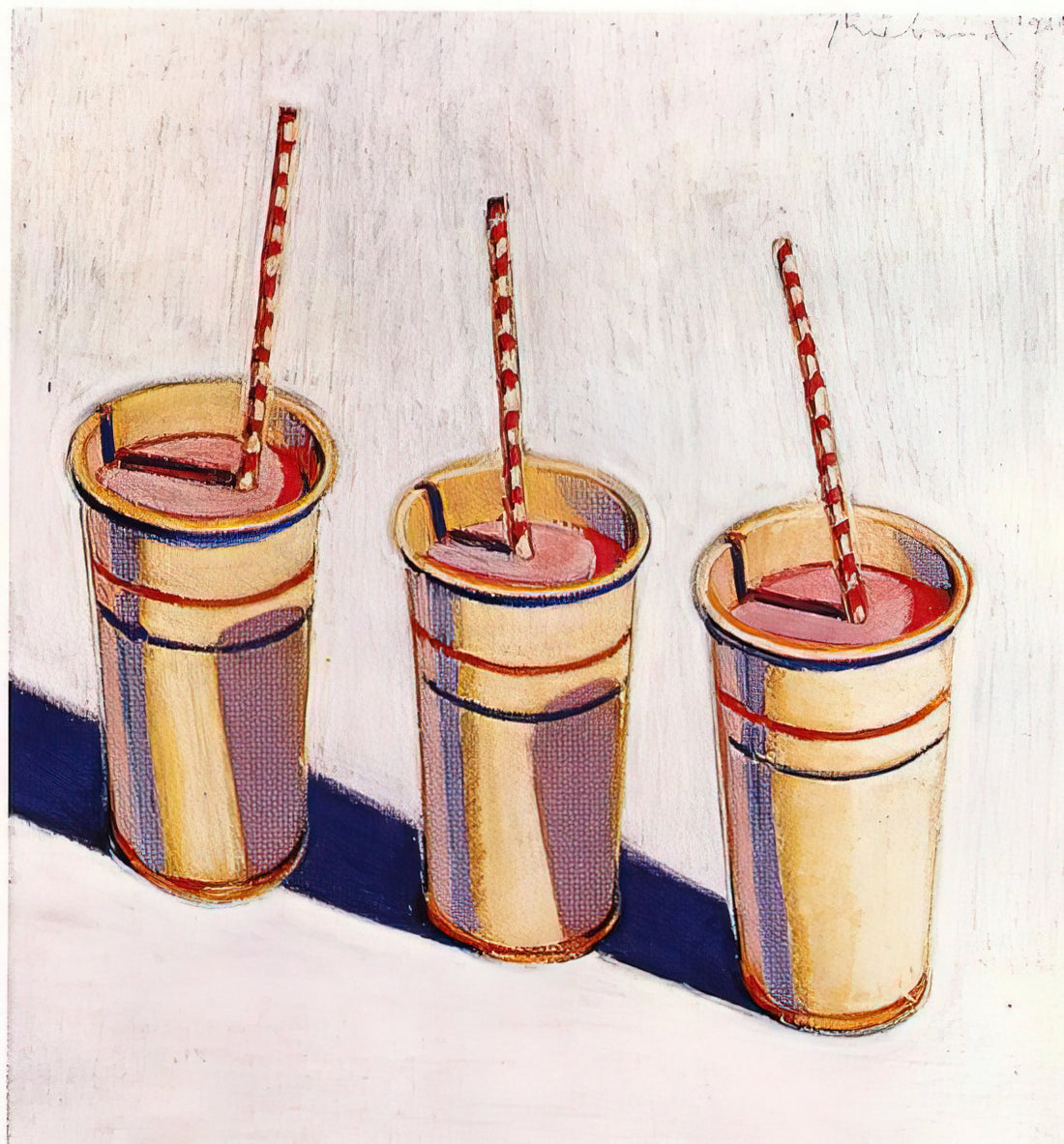 Wayne Thiebaud 100 Exhibition 2022: A Century of Modern Mastery - Three Strawberry Shakes - 1964 by Wayne Thiebaud