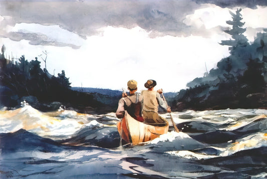 Winslow Homer Fox in Snow: A Masterpiece of American Realism and Natural Observation - CANOE IN THE RAPIDS by Winslow Homer