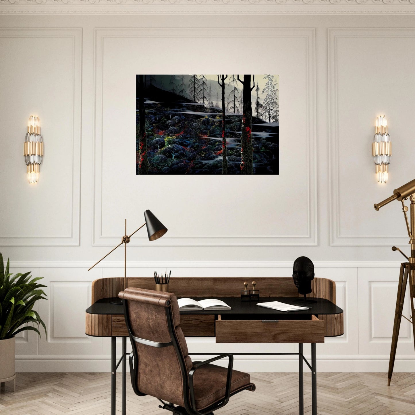 Dawn's First Light - Eyvind Earle Brushed Aluminum Print - 70x100 cm / 28x40 inches | Eyvind Earle Aluminum Print | Eyvind Earle Prints