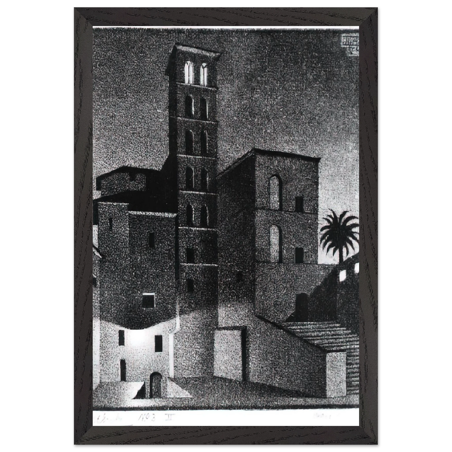 MC Escher - ESCHER (27) Wall Art - 30x40 cm / 12x16 inches - Premium Wooden Framed Poster With Fine Art Paper - White frame