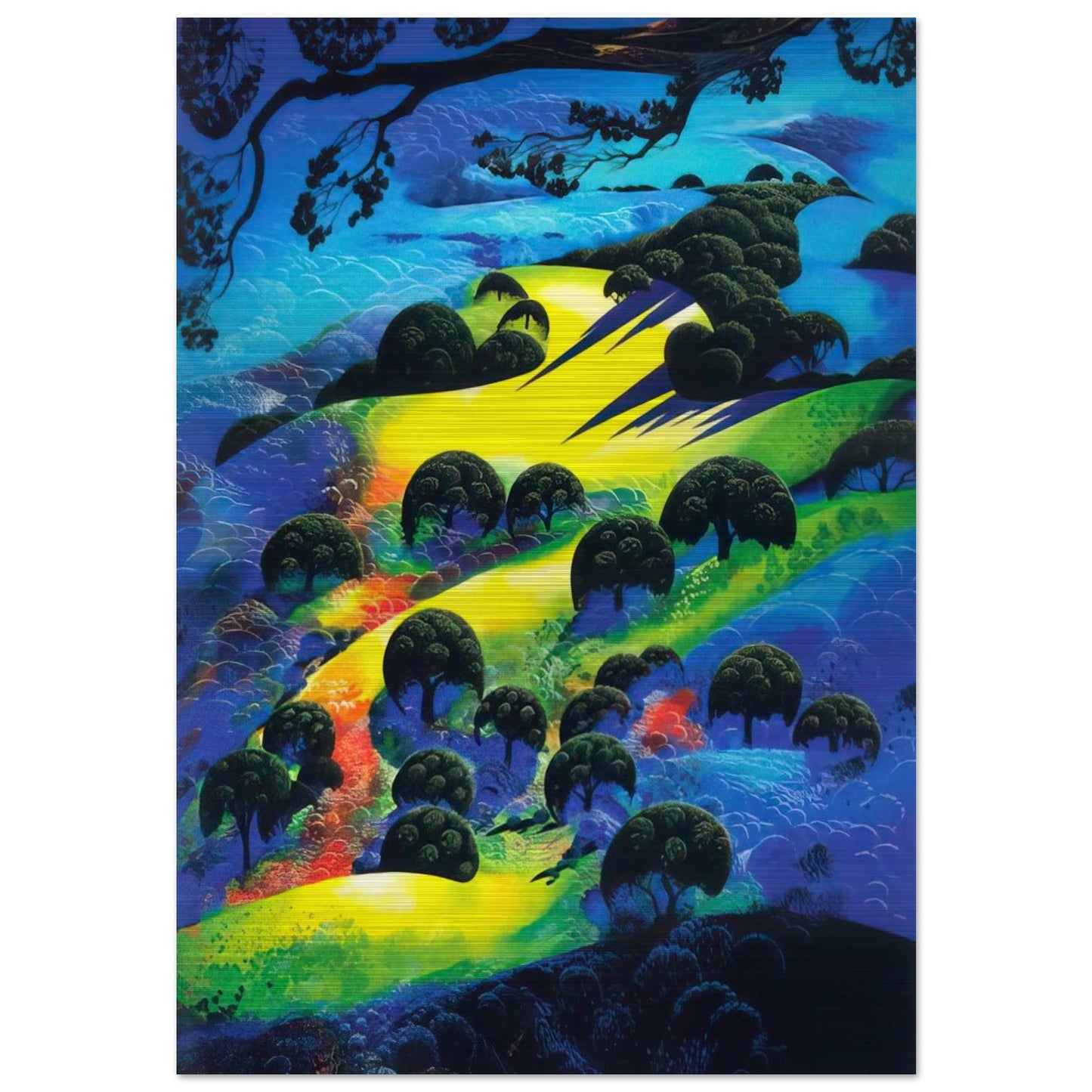 Fading Sunset Flame - Eyvind Earle Brushed Aluminum Print - 70x100 cm / 28x40 inches | Eyvind Earle Aluminum Print | Eyvind Earle Prints