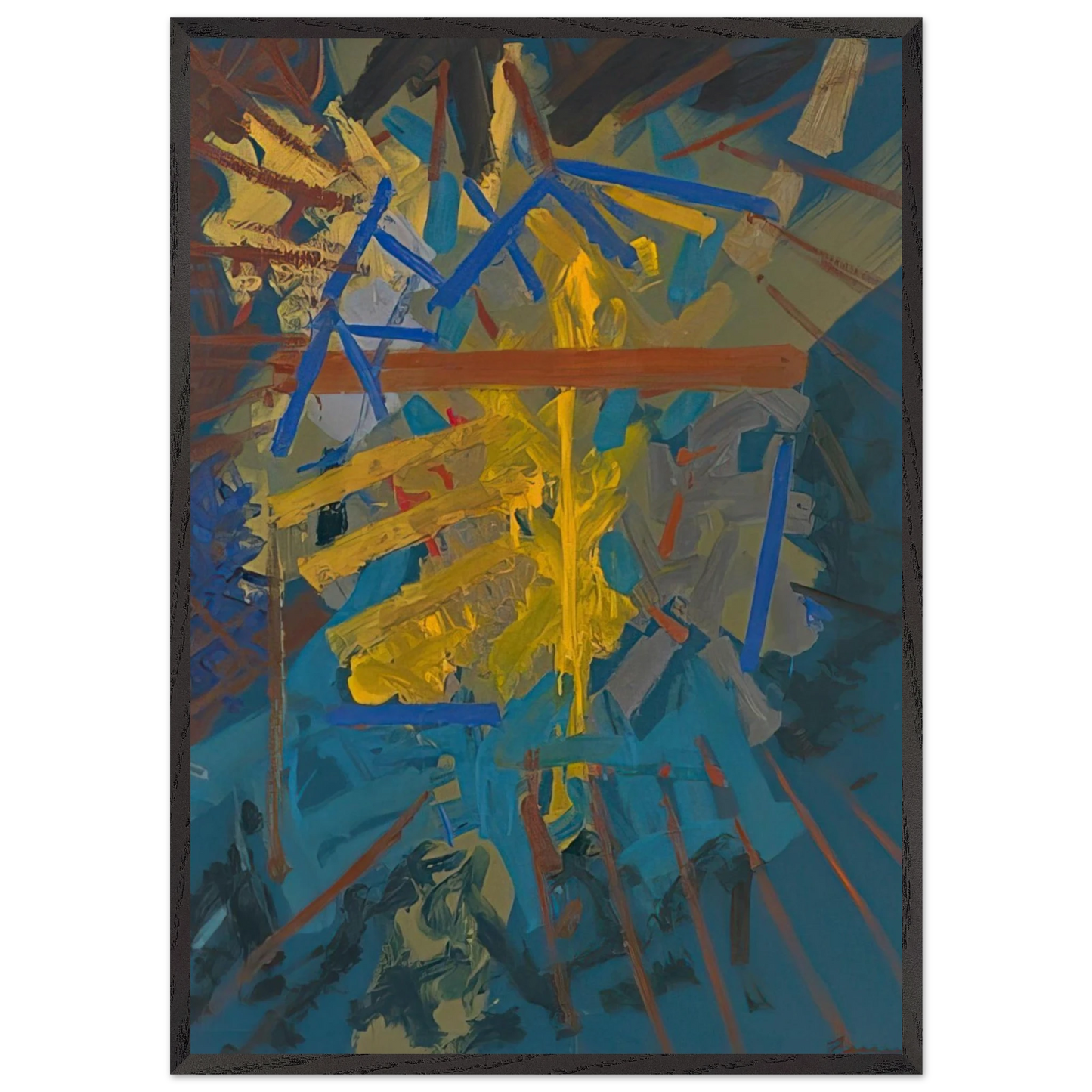 Broken Blue - 1958 - John Ferren 70x100 cm / 28x40 inches Framed Art Print – Black Wooden Frame