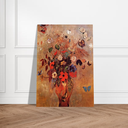 VASE WITH FLOWERS AND BUTTERFLIES - Odilon Redon Brushed Aluminum Print - 70x100 cm / 28x40 inches | Odilon Redon Aluminum Print | Odilon Redon Prints